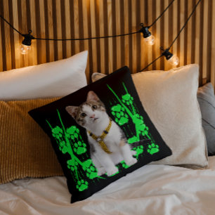 Cute Animal Pet Cat Cool Lime And Black Modern Throw Pillow