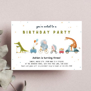 Cute Animal Safari Zoo Birthday Party Kids Invitation