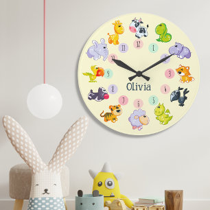 Cute Animal Theme, Custom Name, Personalized  Large Clock