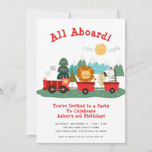 Cute Animal Train Birthday Party Invitation
