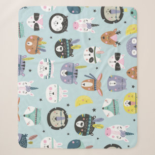 Cute Animal Tribal: Boho Pattern Sherpa Blanket