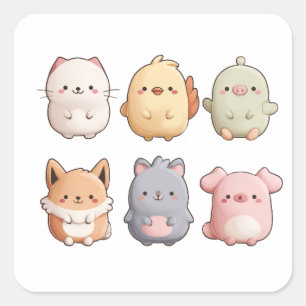 Cute Animal Wall Clock – Adorable Cartoon Animal W Square Sticker