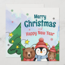 Cute Animal Watercolor Christmas Blue color