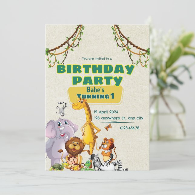Cute Animals 1st birthday invitation (Standing Front)
