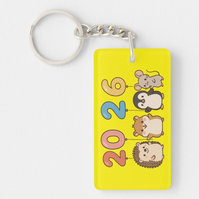 Cute Animals 2026 Happy New Year-60822 Keychain (Front)