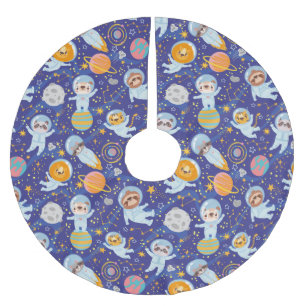 Cute Animals Astronauts Brushed Polyester Tree Ski Brushed Polyester Tree Skirt