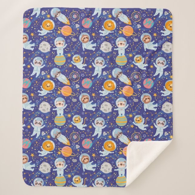 Cute Animals Astronauts Sherpa Blanket (Front)