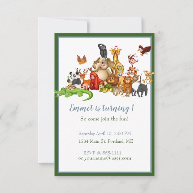 Cute animals baby birthday party invitation (Front)