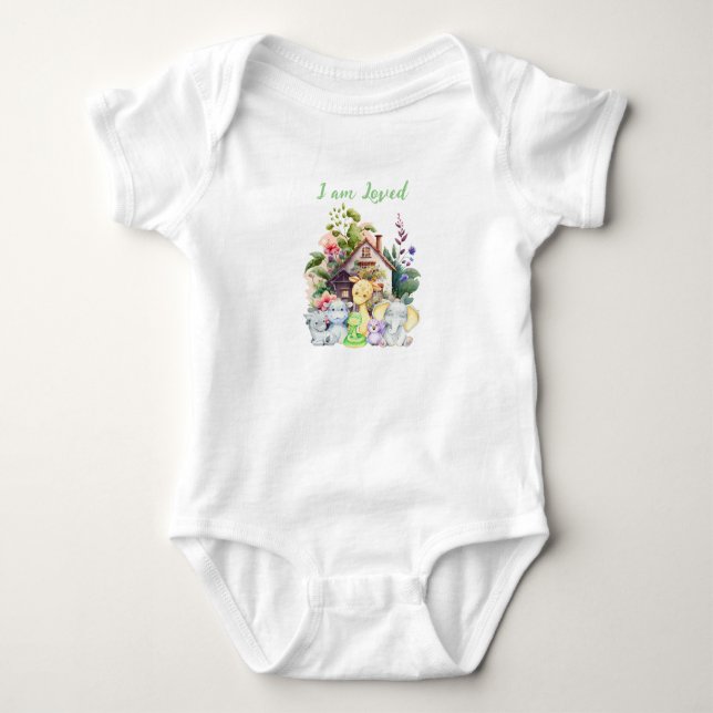 Cute Animals Baby Bodysuit | I Am Loved (Front)