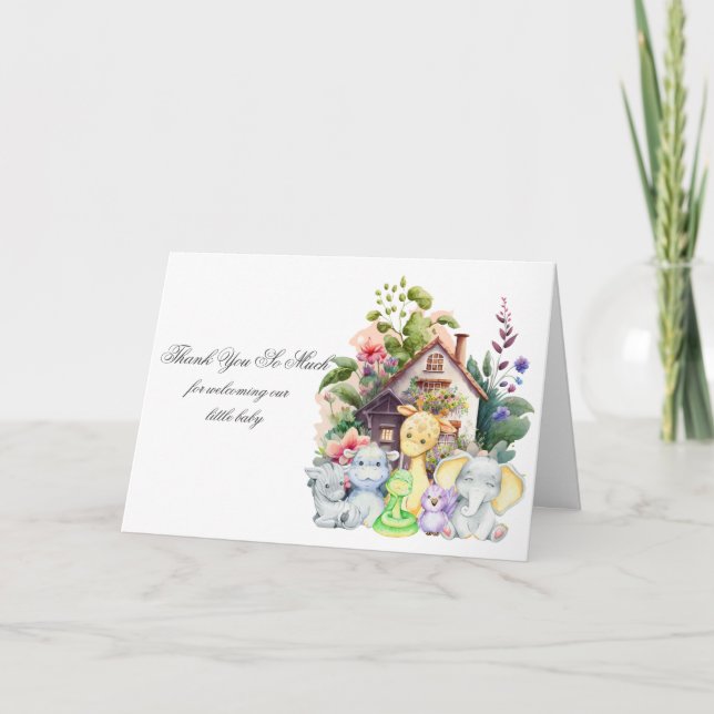 Cute Animals Baby Shower Folded Thank You Card (Front)