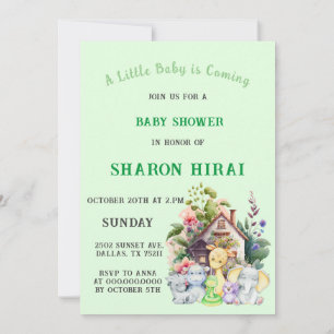Cute Animals Baby Shower Invitation   Mint