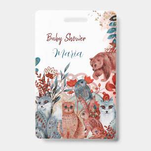 Cute Animals baby shower invitation red and blue Badge