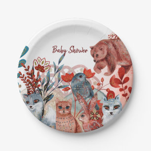 Cute Animals baby shower invitation red and blue Paper Plate