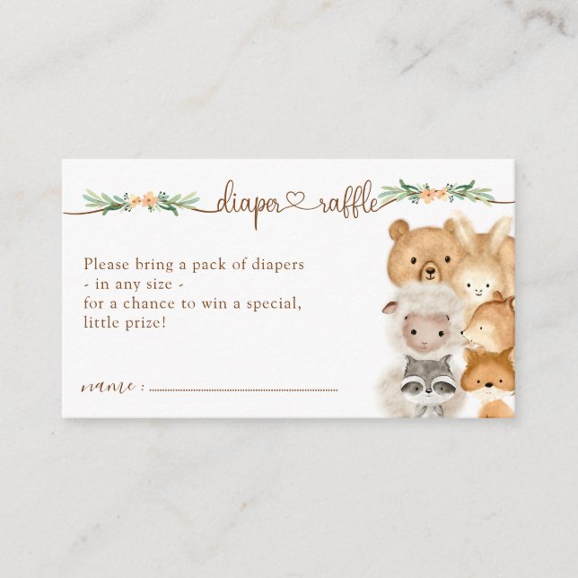 Cute Animals Baby Shower New Mommy Diaper Raffle Enclosure Card (Front)