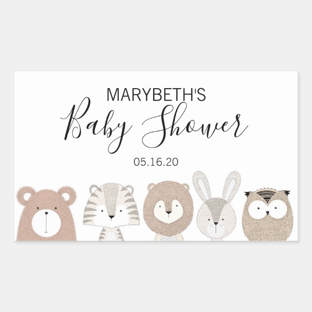 Cute Animals Baby Shower Stickers (Front)