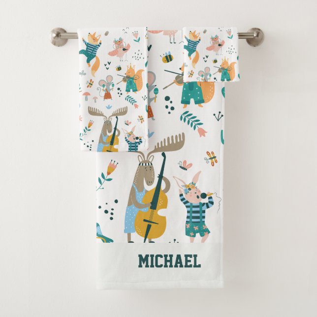Cute Animals Band Bath Towel Set (Insitu)