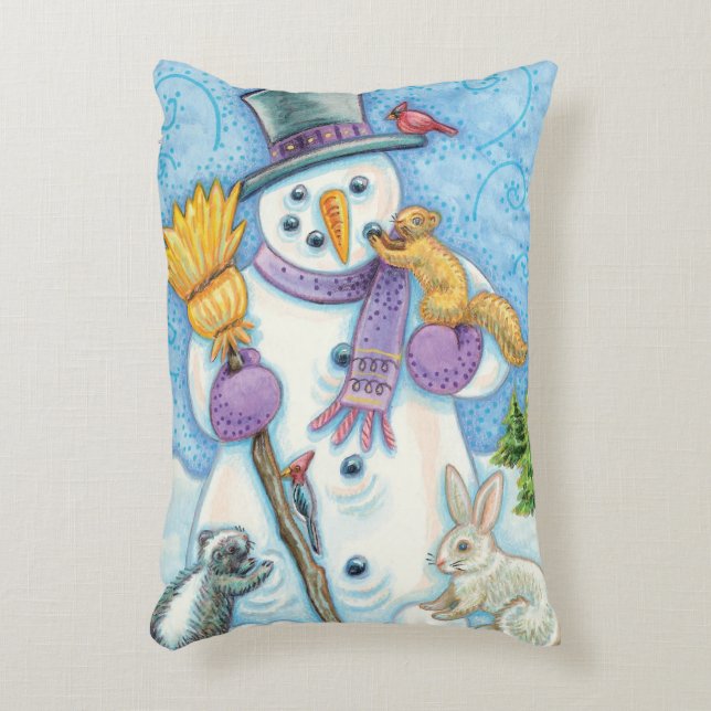 Cute Animals Building a Snowman for Christmas Accent Pillow (Front(Vertical))