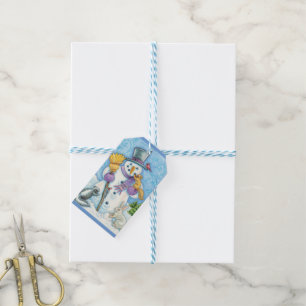 Cute Animals Building a Snowman for Christmas Gift Tags