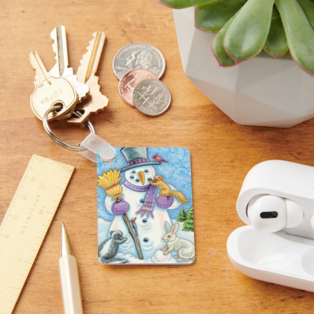 Cute Animals Building a Snowman for Christmas Keychain (Desk)