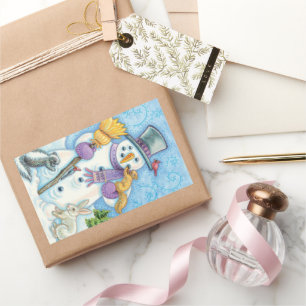 Cute Animals Building a Snowman for Christmas Sticker