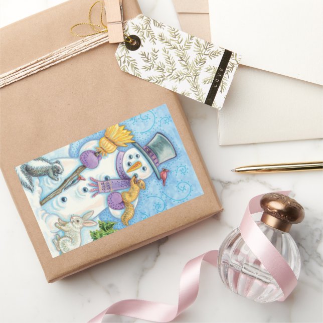 Cute Animals Building a Snowman for Christmas Sticker (Gifting)