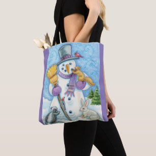 Cute Animals Building a Snowman for Christmas Tote Bag