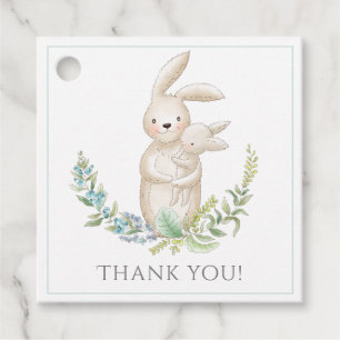 Cute Animals Bunny Personalized Green Baby Shower Favour Tags