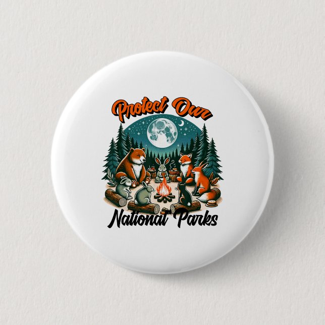 Cute Animals Camping Protect Our National Parks An 2 Inch Round Button (Front)