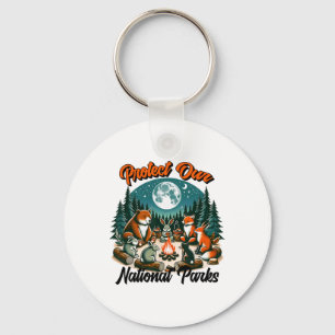 Cute Animals Camping Protect Our National Parks An Keychain