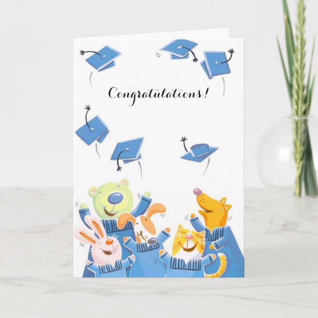 Cute animals caps graduation customizable card (Front)