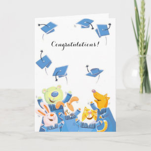 Cute animals caps graduation customizable card