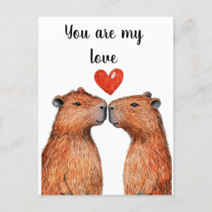 cute animals capybaras with hearts painted  holiday postcard