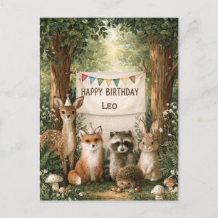 Cute Animals Celebrating Birthday with Name Banner Postcard