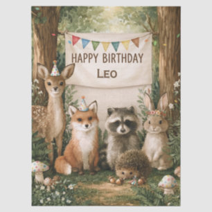 Cute Animals Celebrating Birthday with Name Banner Tissue Paper