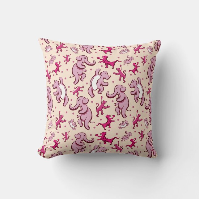 Cute Animals Dance Pink Pattern Throw Pillow (Front)