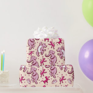Cute Animals Dance Pink Pattern Wrapping Paper