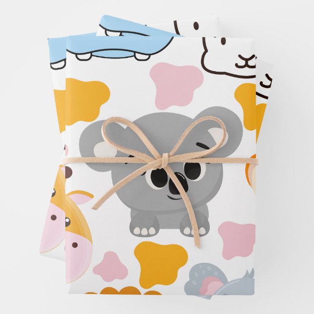 Cute Animals Face Wrapping Paper Sheet (In situ)