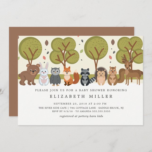 Cute Animals Forest Baby Shower Invitation (Front/Back)