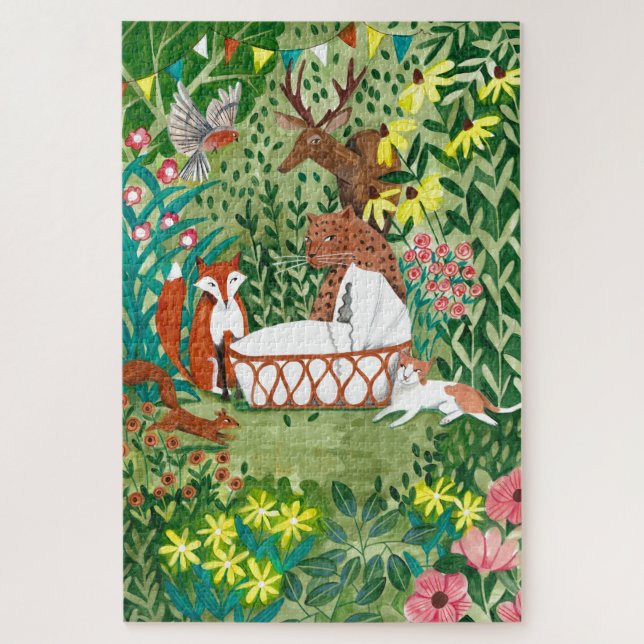 Cute Animals forest green New Born baby children Jigsaw Puzzle (Vertical)