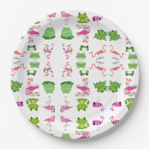 Cute animals frogs and flamingos paper plate