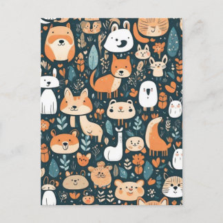 Cute animals fun design green decor postcard