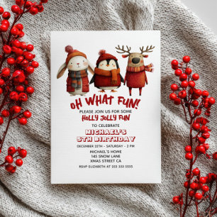 Cute Animals Fun Festive Xmas Kids' Birthday Party Invitation