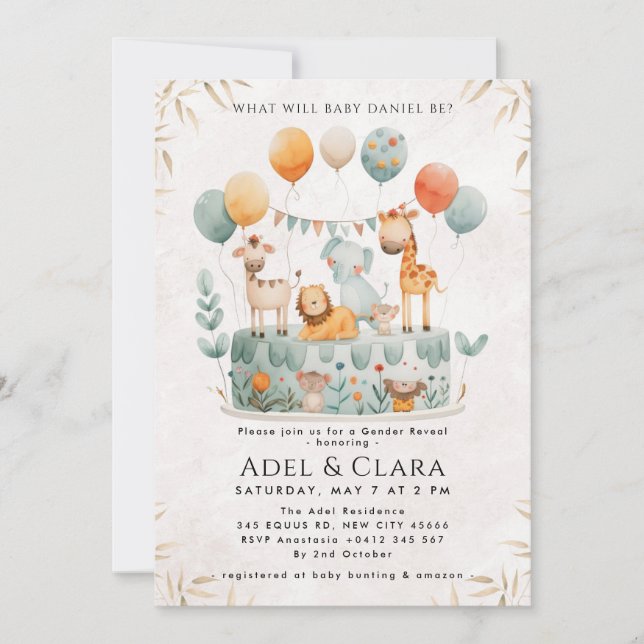 Cute Animals Gender Reveal Invitation (Front)