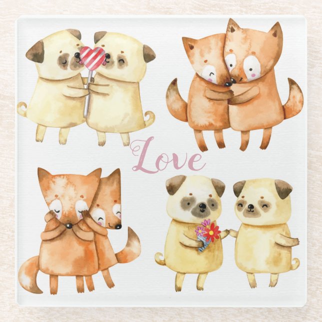 Cute Animals Glass Coaster (Front)