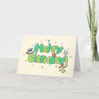 Cute Animals Happy Birthday Announcement