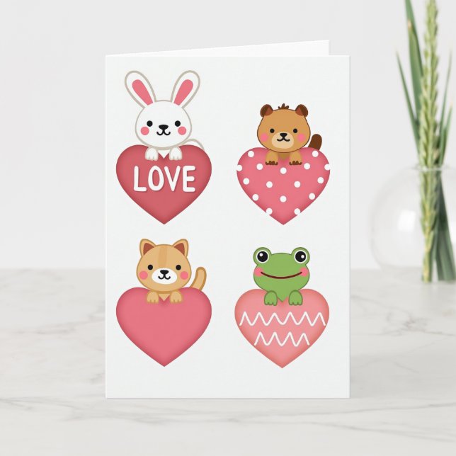 Cute Animals Heart Patterns Card (Front)