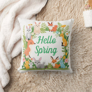 Cute animals, Hello Spring, Throw Pillow