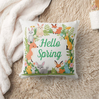 Cute animals, Hello Spring, Throw Pillow