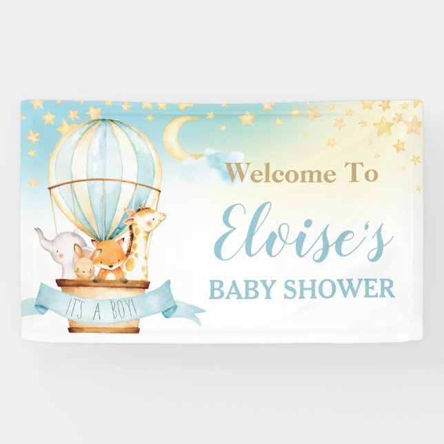 Cute Animals Hot Air Balloon Baby Shower Welcome Banner (Horizontal)