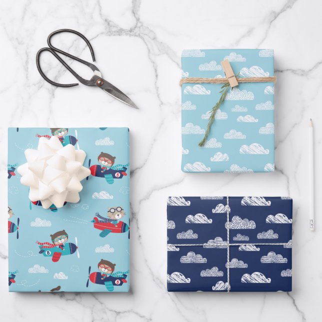Cute animals in airplanes Wrapping Paper (Front)